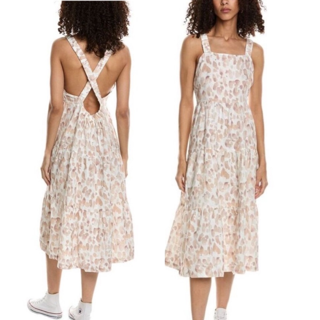 Bella Dahl 100% Linen Scrunch Strap Tiered Midi Dress Small Lightweight Chic